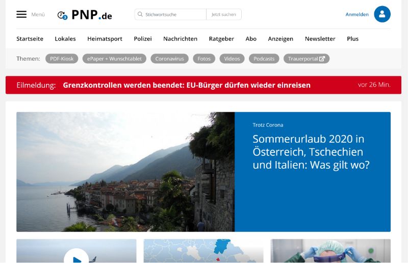 Screenshot Startseite pnp.de