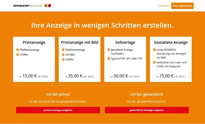 Screenshot Online-Anzeigen-System